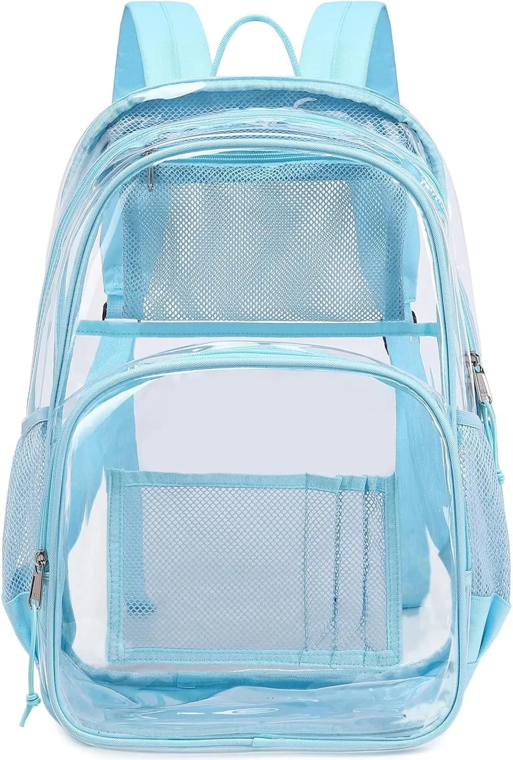 MIRLEWAIY School Backpack Heavy Duty Clear Backpacks Durable See Through Bag Stadium Approved Daypack for travel Campus, Baby Blue