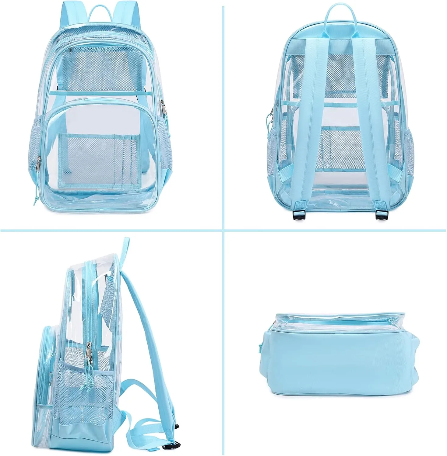MIRLEWAIY School Backpack Heavy Duty Clear Backpacks Durable See Through Bag Stadium Approved Daypack for travel Campus, Baby Blue