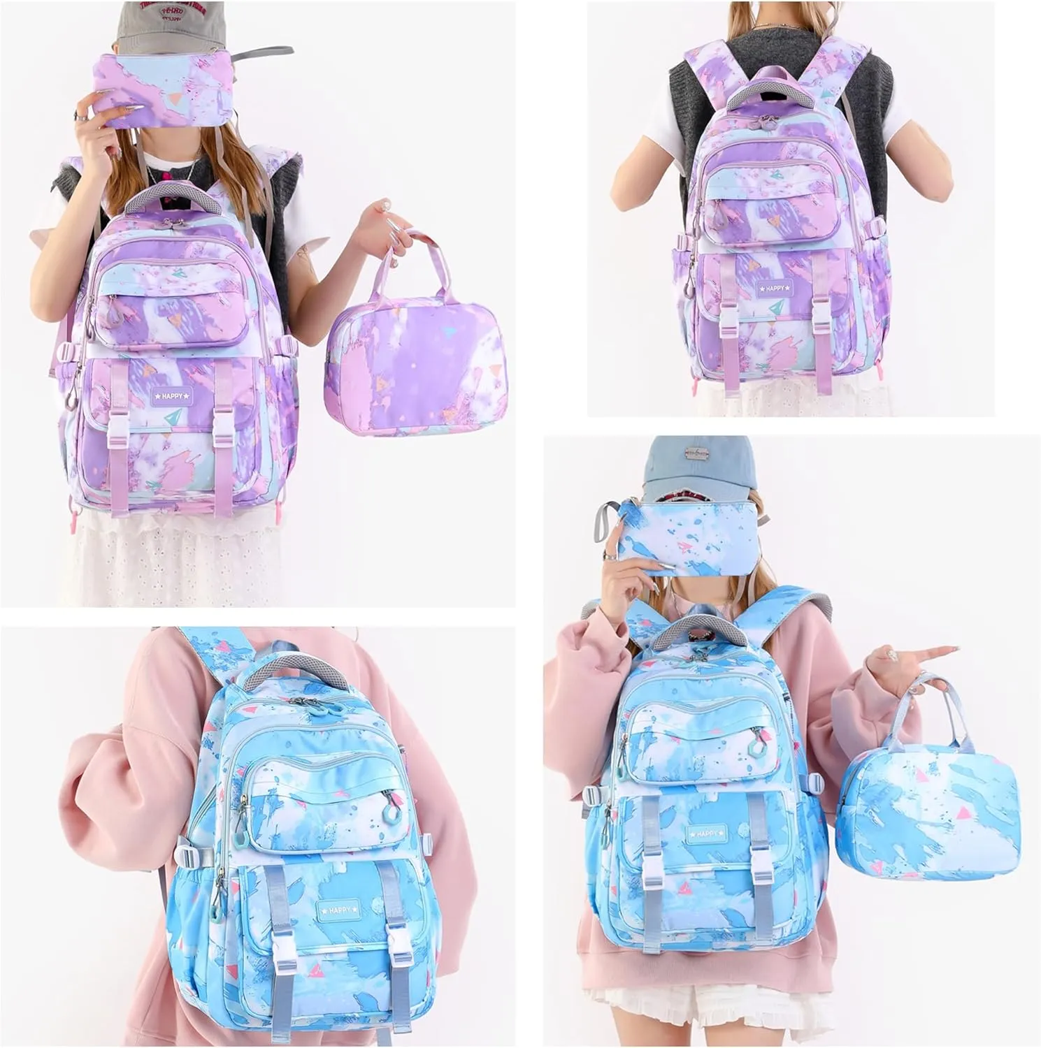 MITOWERMI Blue Backpack for Girls Bookbag School Bags Multi-pocket Girls Backpack for School Elementary Students Schoolbags Teens Kids Back packs (Sky Blue)