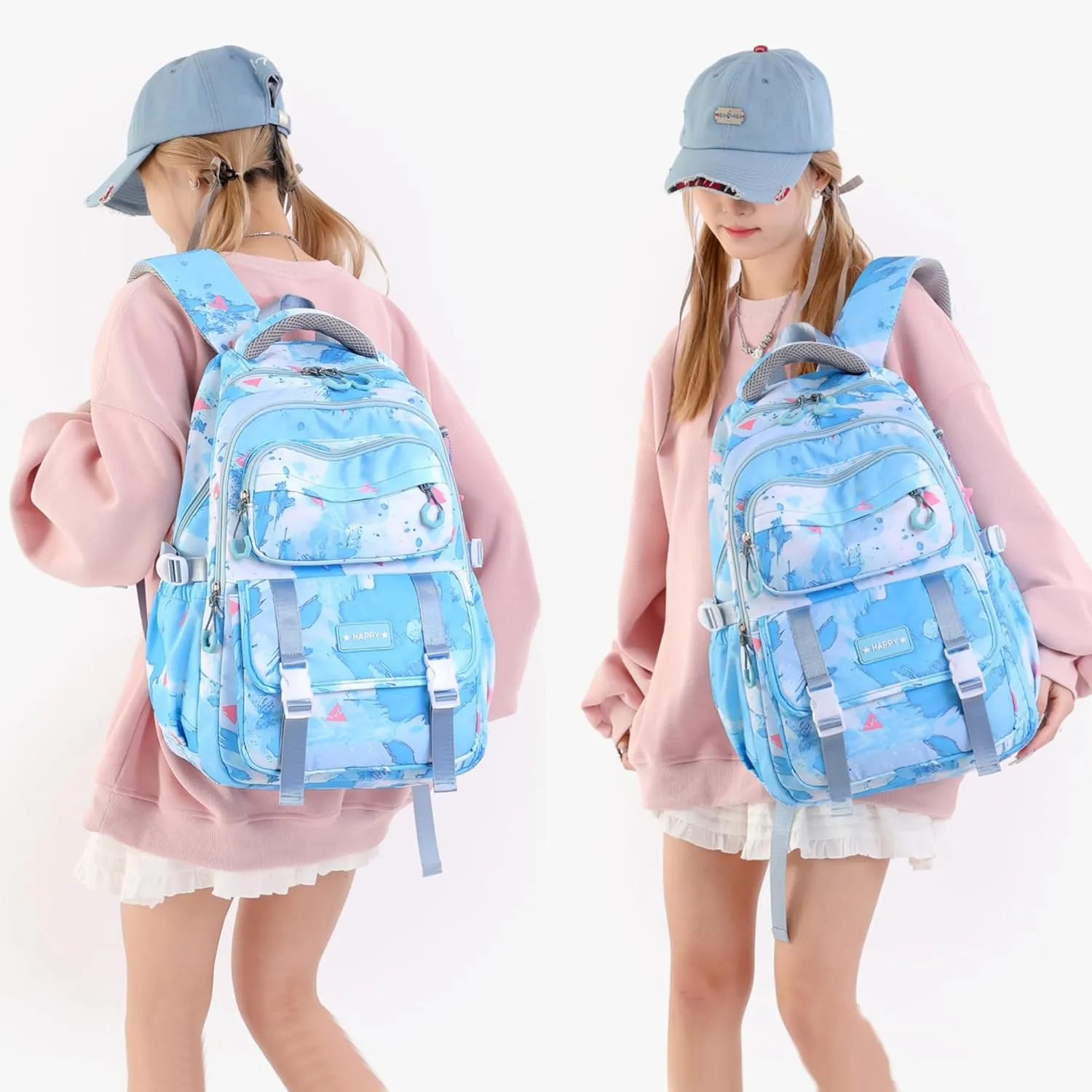 MITOWERMI Blue Backpack for Girls Bookbag School Bags Multi-pocket Girls Backpack for School Elementary Students Schoolbags Teens Kids Back packs (Sky Blue)