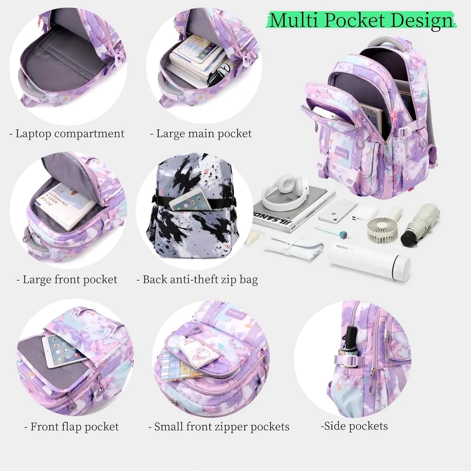 MITOWERMI Blue Backpack for Girls Bookbag School Bags Multi-pocket Girls Backpack for School Elementary Students Schoolbags Teens Kids Back packs (Sky Blue)