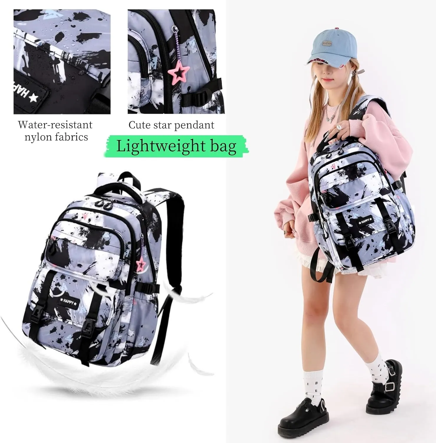 MITOWERMI Blue Backpack for Girls Bookbag School Bags Multi-pocket Girls Backpack for School Elementary Students Schoolbags Teens Kids Back packs (Sky Blue)