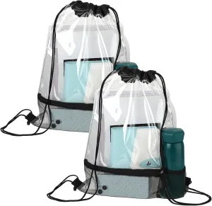 Mozeat Lens 2 Pack Clear Drawstring Bags Waterproof PVC Drawstring Backpack Stadium Approved Transparent Drawstring Bags for Stadium Events Concert Sport Travel