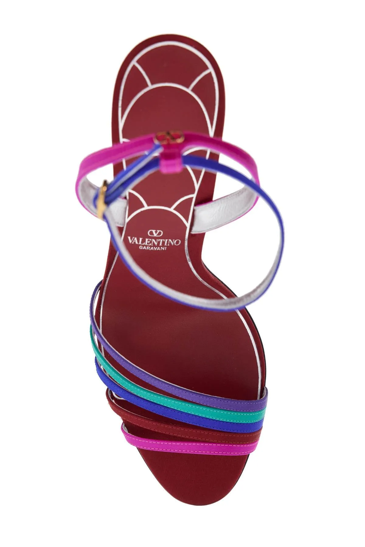 multicolor high heel sandals with strass in calfskin and red sole 6W2S0LD3CXN MULTICOLOR/SILVER SHADE