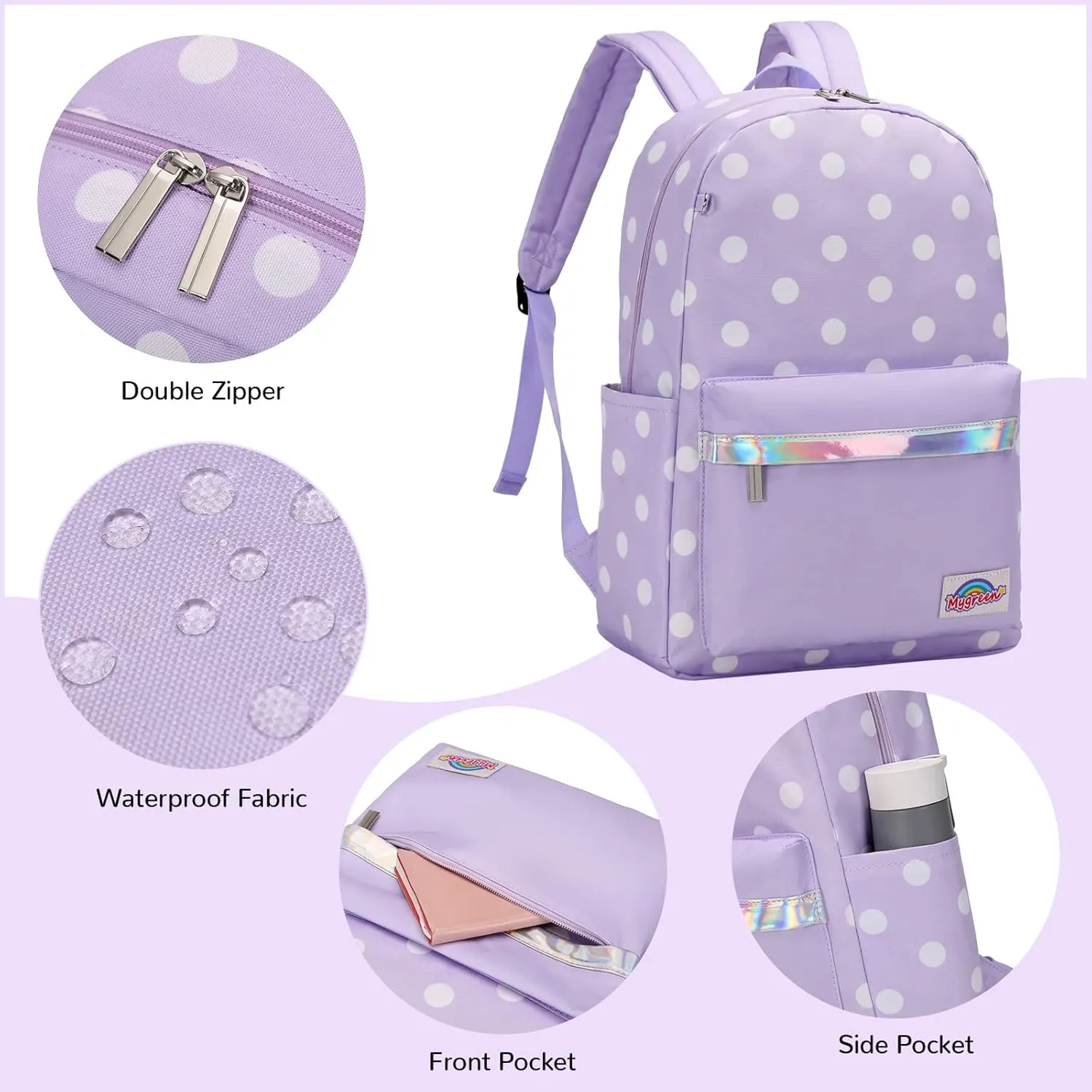 mygreen Kids School Bags for Boys Girls Polka Dot Elementary School Backpacks Kindergarten Bookbags Lightweight Durable Black