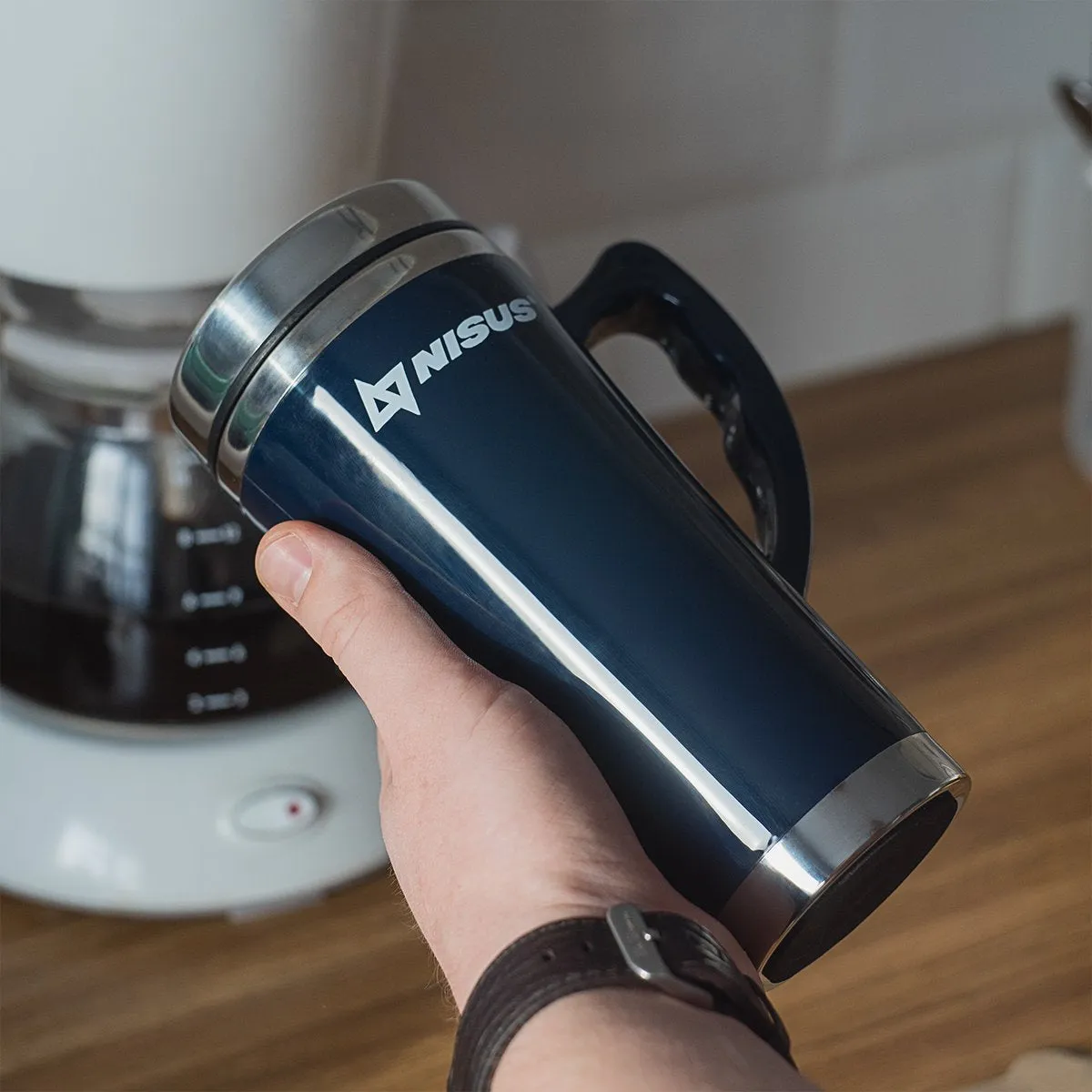 Nisus Stainless Steel Tumbler with Handle and Lid Blue 15 oz
