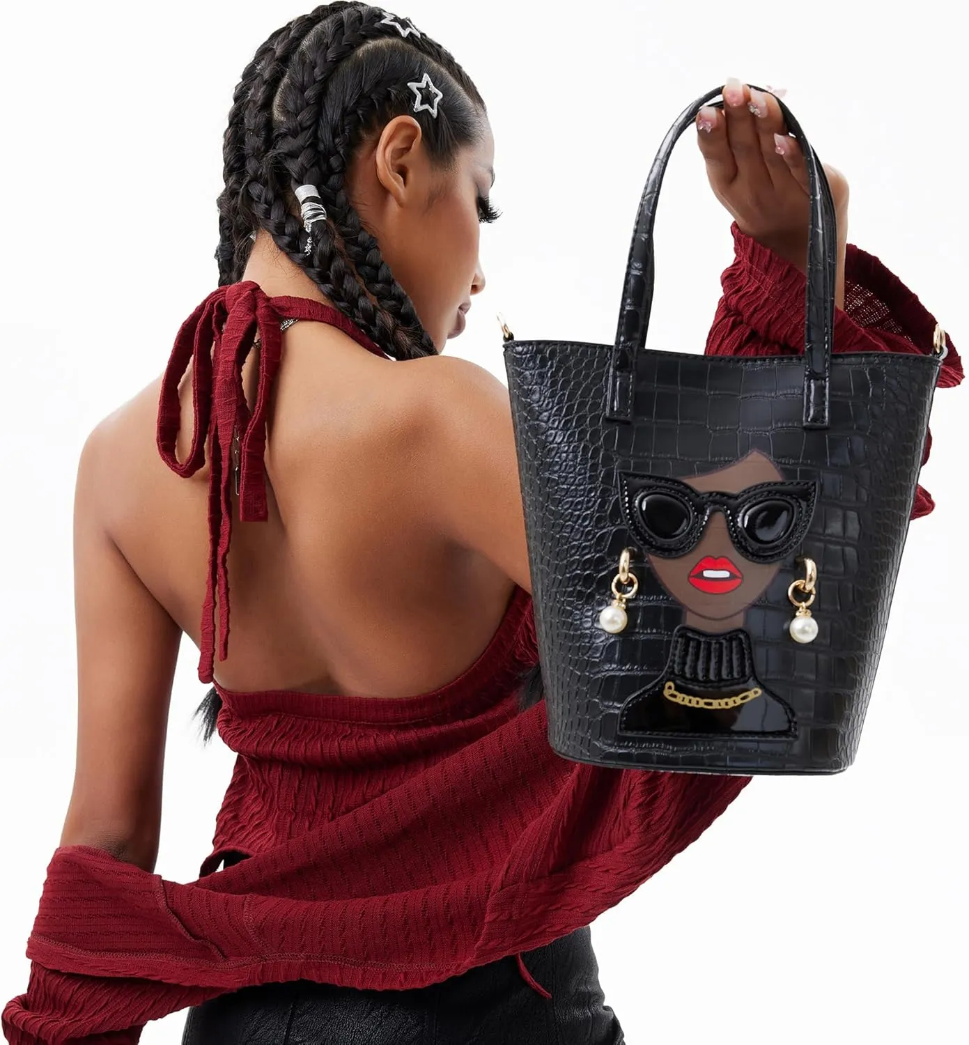 Novelty 3D Lady Face Purse Top Handle Satchel Handbags Clutch Purse for Women Unique Shoulder Bags