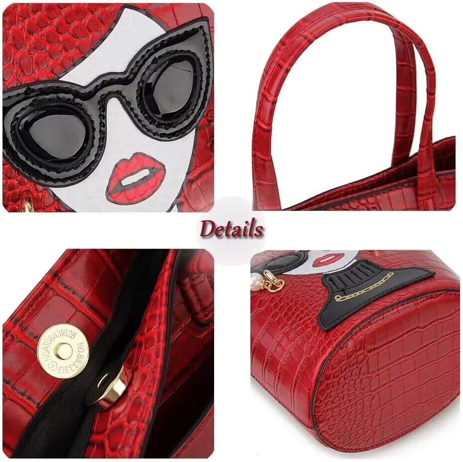 Novelty 3D Lady Face Purse Top Handle Satchel Handbags Clutch Purse for Women Unique Shoulder Bags