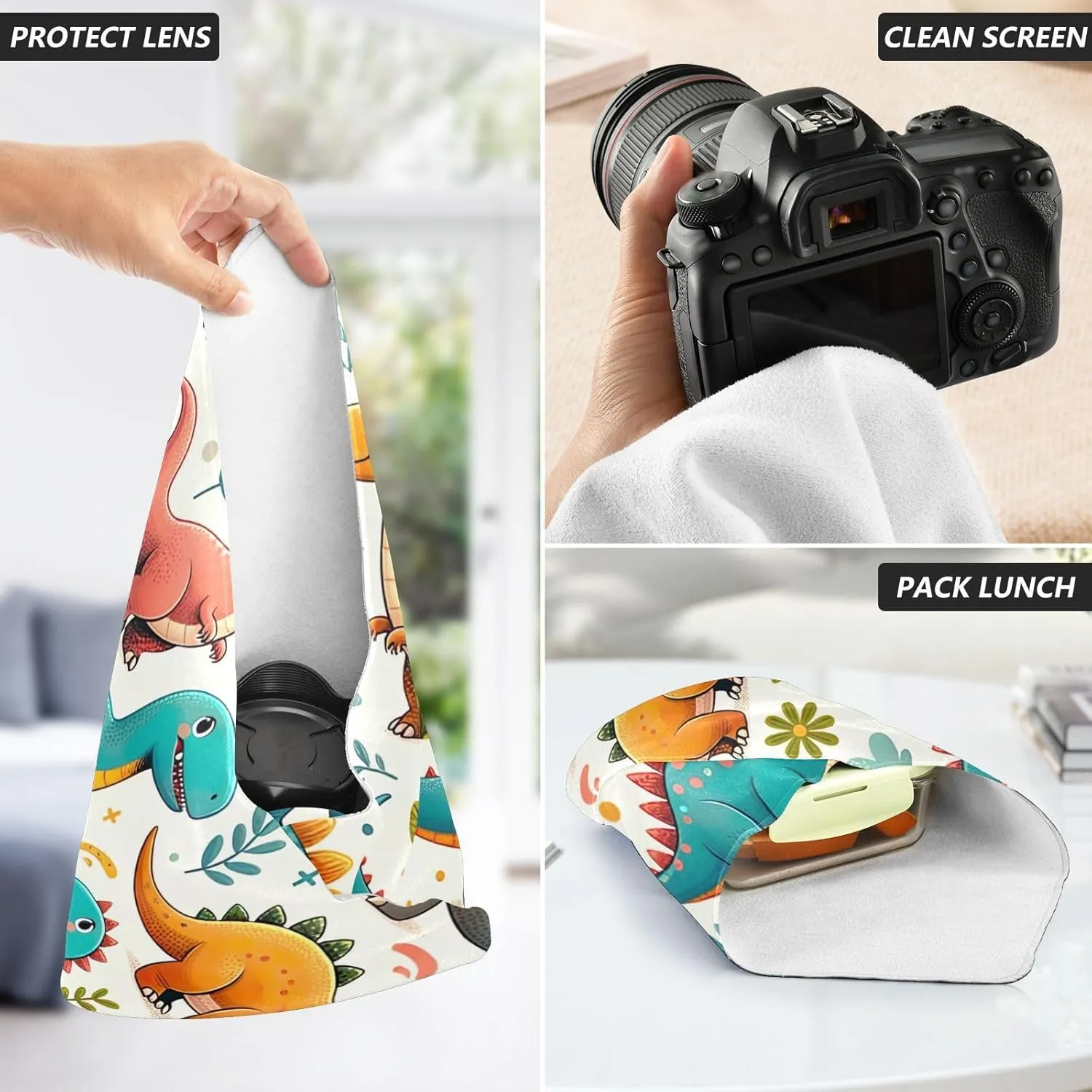 ODAWA Self-adhesive Cloth 17.7"x17.7" Dinosaur Fun Green Camera Protective Wrap Lightweight Foldable Wrapper for Camera Accessories