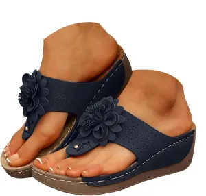 Orthopedic Platform Wedge Sandals For Women Summer Dressy 2025 Open Toe Solid Color Flower Casual Flip Flops Wide Width Slip On Beach Vacation Travel Working Shoes