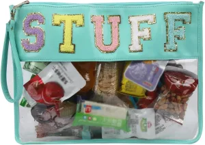 Oufegm Monogram Chenille Clear Makeup Letter Bag Clear Purse Travel Stadium Letter Bags Snack Pouch Clear Beach Bags for Cosmetics And Toiletries Organization Clear Travel Pouch