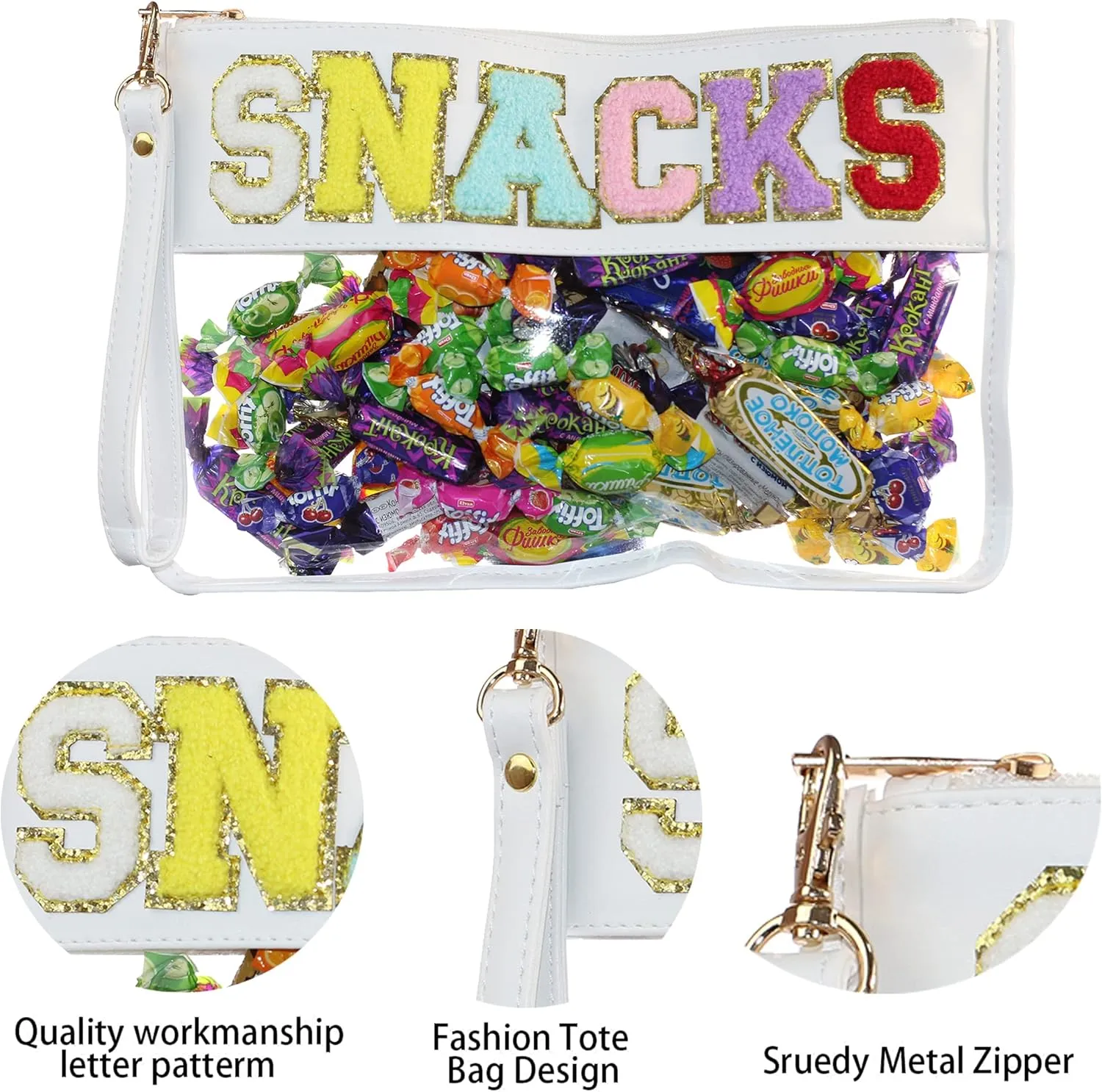 Oufegm Monogram Chenille Clear Makeup Letter Bag Clear Purse Travel Stadium Letter Bags Snack Pouch Clear Beach Bags for Cosmetics And Toiletries Organization Clear Travel Pouch