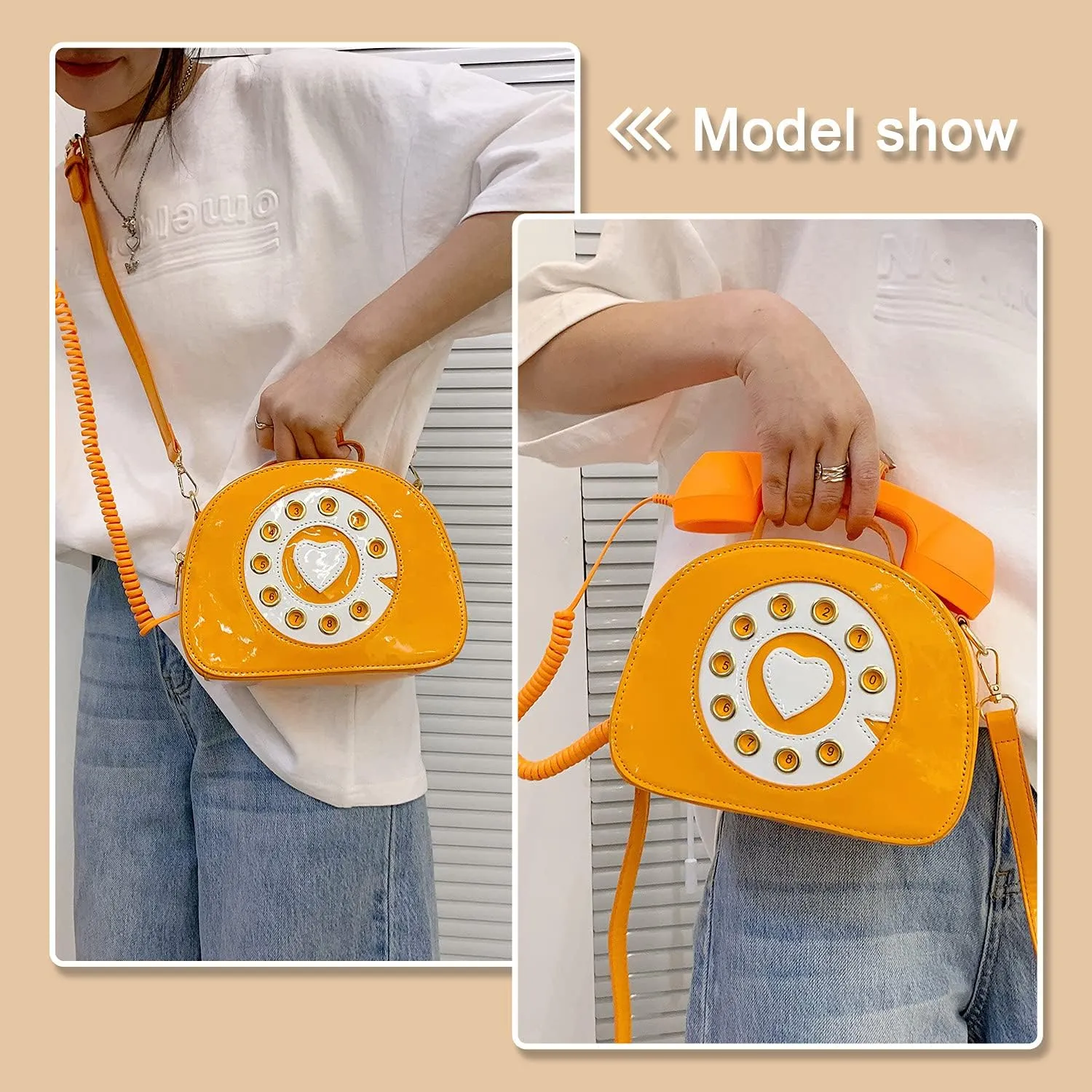 Oweisong Fun Telephone Purse for Women Novelty Pink Phone Tote Handbags Top Handle Shoulder Crossbdoy Bag