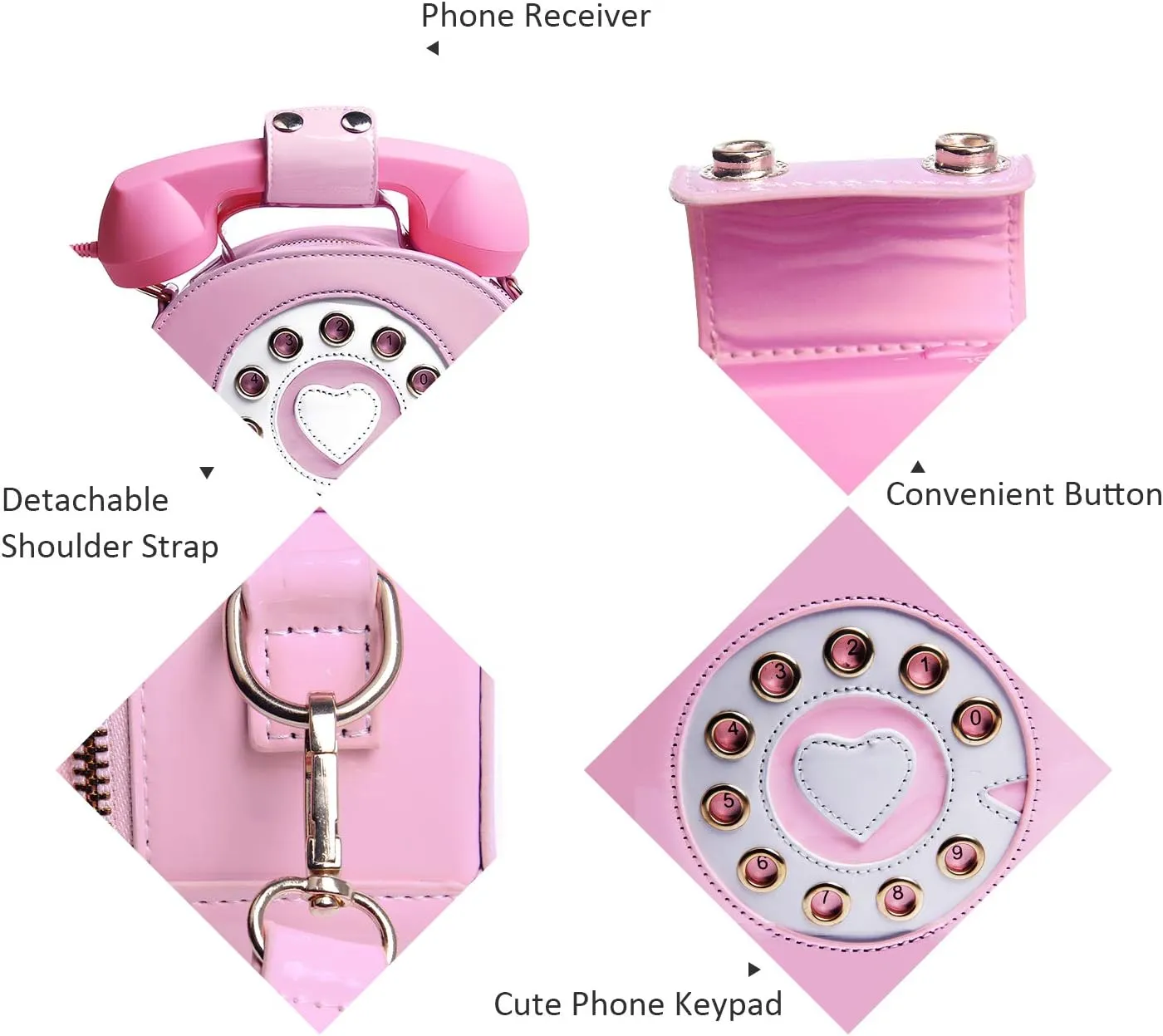 Oweisong Fun Telephone Purse for Women Novelty Pink Phone Tote Handbags Top Handle Shoulder Crossbdoy Bag