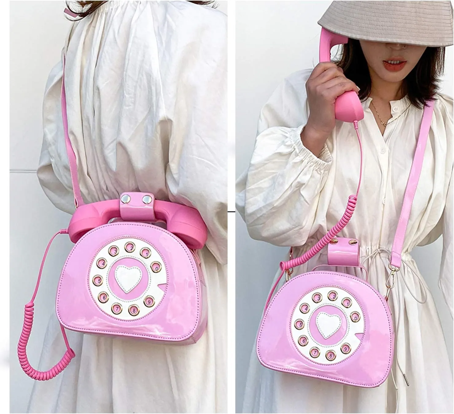 Oweisong Fun Telephone Purse for Women Novelty Pink Phone Tote Handbags Top Handle Shoulder Crossbdoy Bag