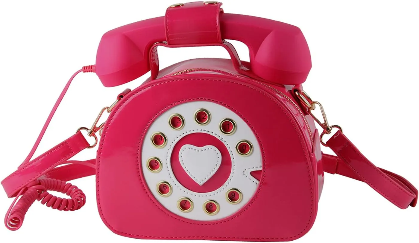 Oweisong Fun Telephone Purse for Women Novelty Pink Phone Tote Handbags Top Handle Shoulder Crossbdoy Bag