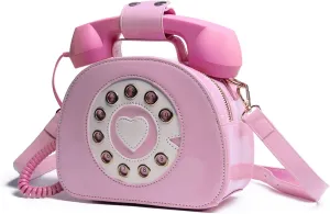 Oweisong Fun Telephone Purse for Women Novelty Pink Phone Tote Handbags Top Handle Shoulder Crossbdoy Bag