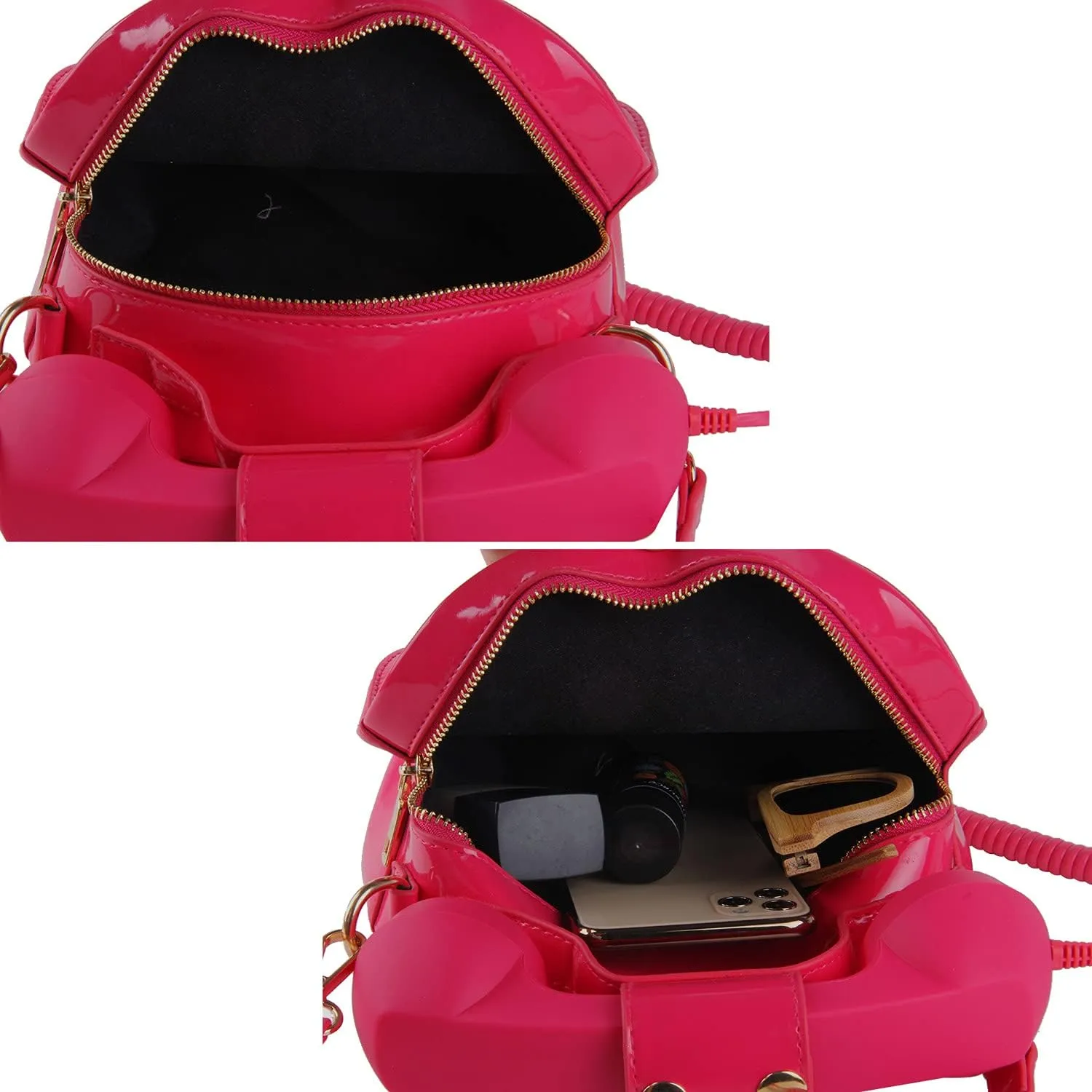 Oweisong Fun Telephone Purse for Women Novelty Pink Phone Tote Handbags Top Handle Shoulder Crossbdoy Bag