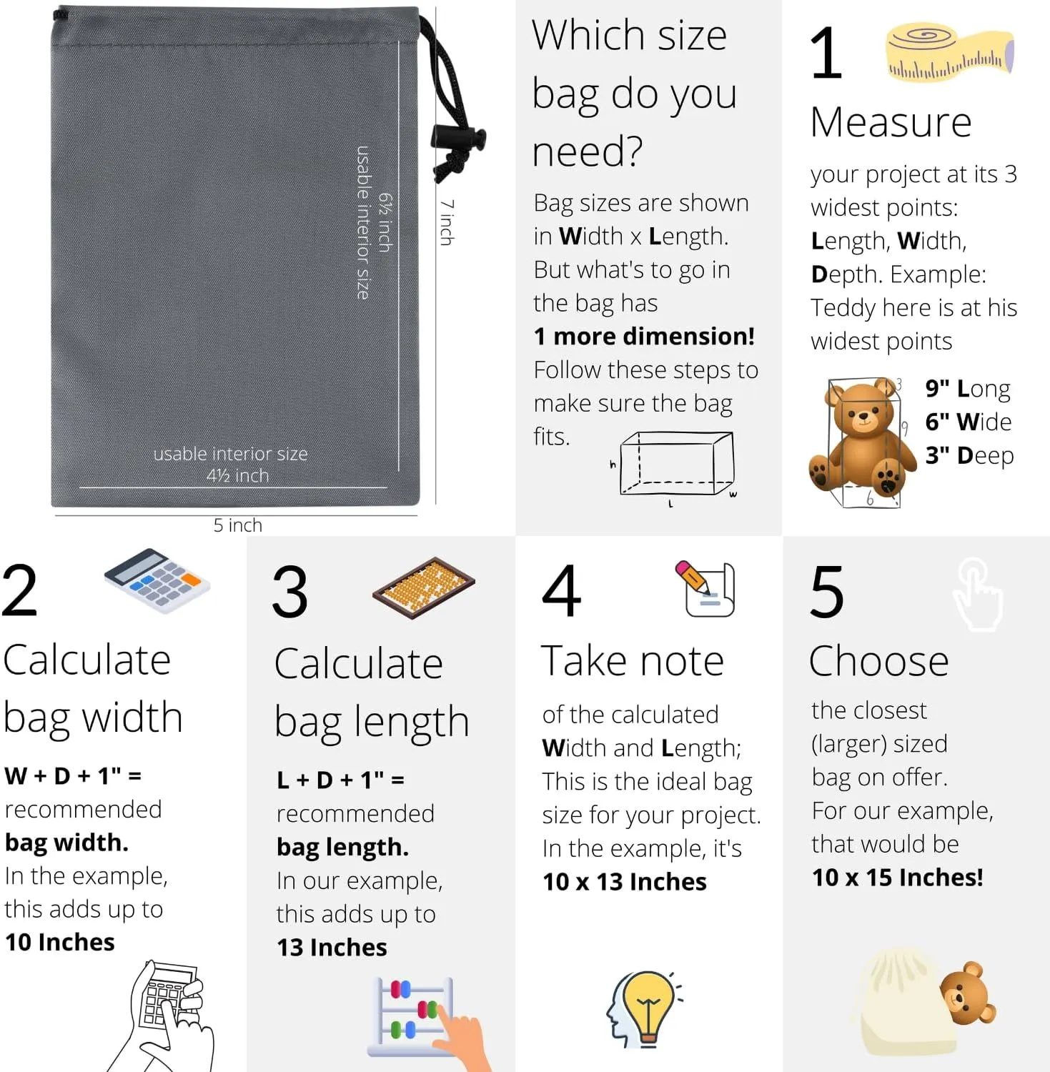 PALTERWEAR Drawstring Bag with Toggle - Nylon Cinch and Ditty Pouch (Gray, 5 x 7 Inch)