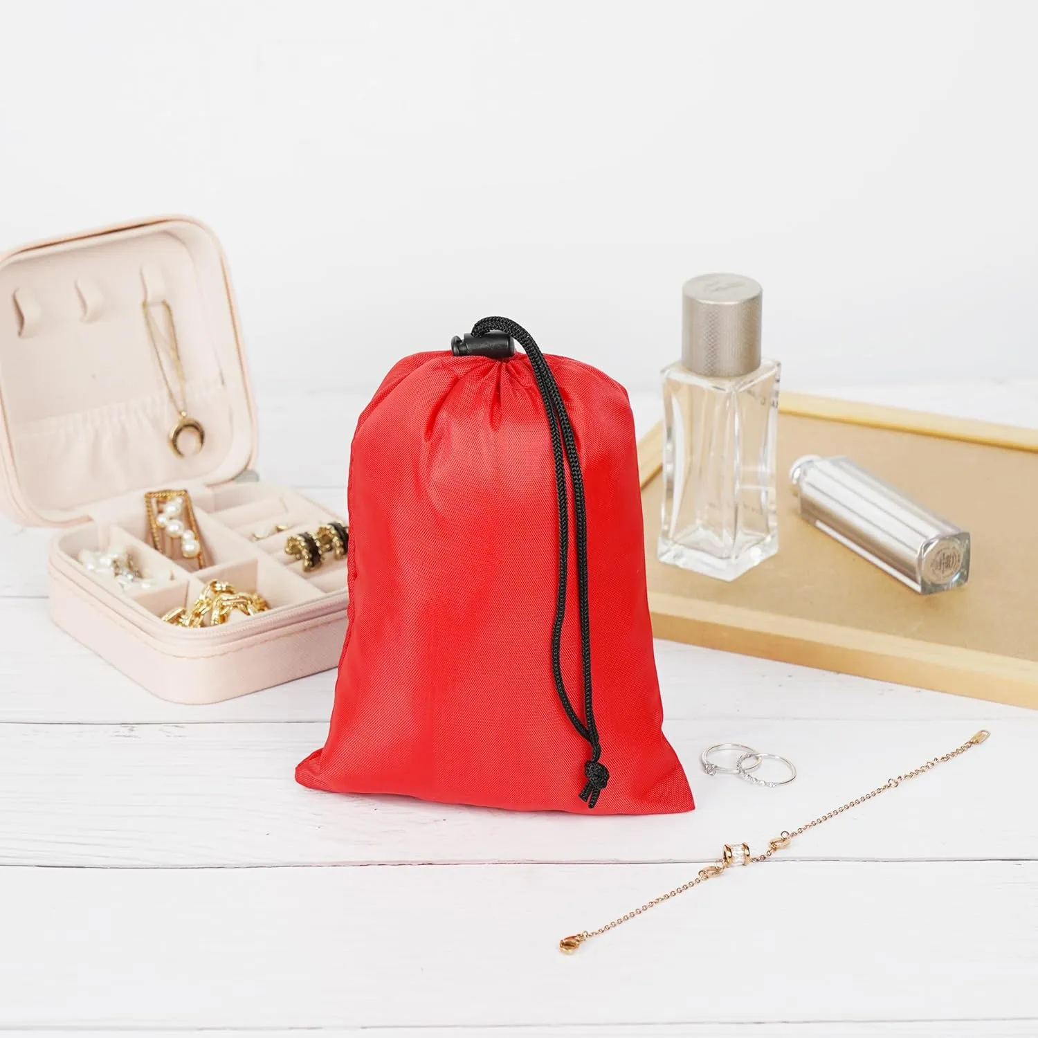 PALTERWEAR Drawstring Bag with Toggle - Nylon Cinch and Ditty Pouch (Red, 5 x 7 Inch)