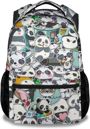Panda Backpack for Girls Boys, 16 Inch Black Backpacks for School, Cute Lightweight Durable Bookbag for Kids