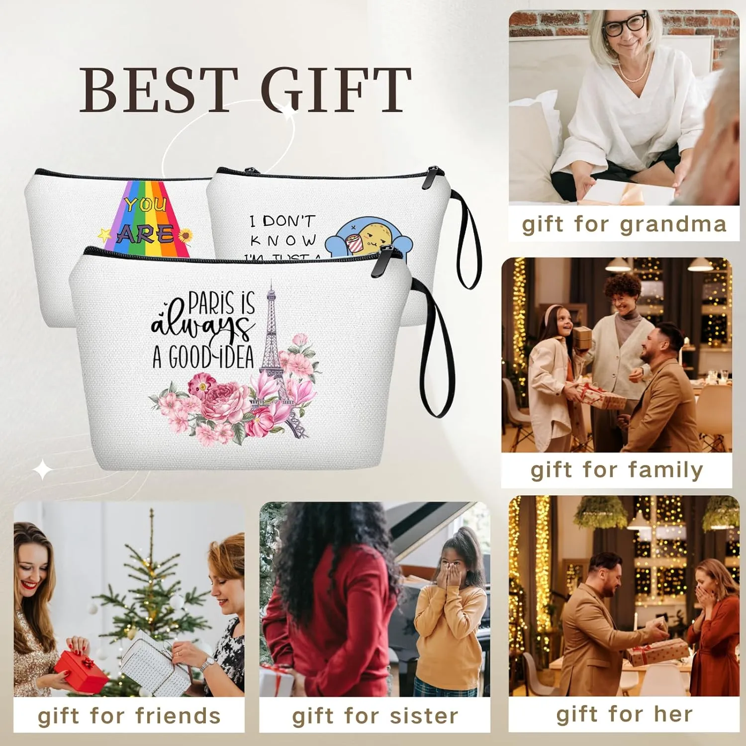 Paris Travel Cosmetic Bags - Unique Women's Gifts for International Travel, Christmas, Sister, Friend