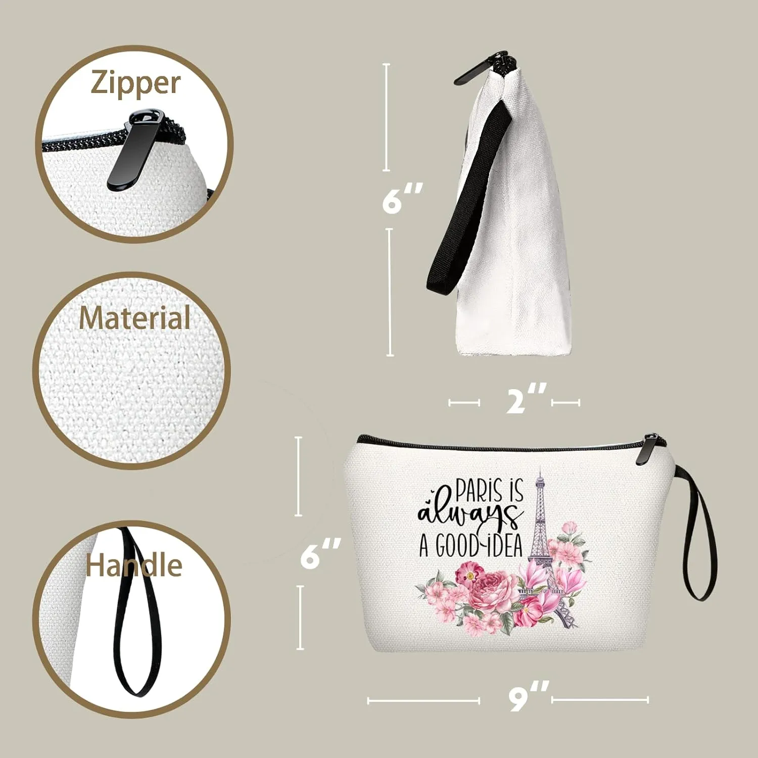 Paris Travel Cosmetic Bags - Unique Women's Gifts for International Travel, Christmas, Sister, Friend