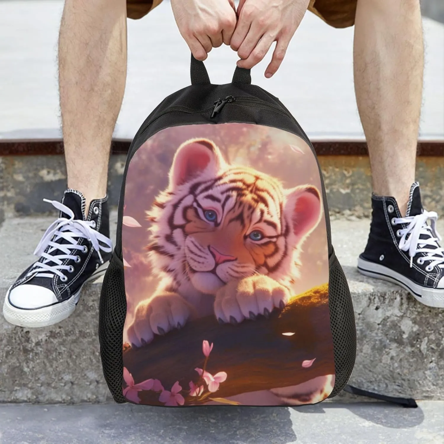 Peach Blossom Tiger Backpack Waterproof Anti Theft Durable Light Laptop Bag Backpacks For Women Men Travel Gym Backpack