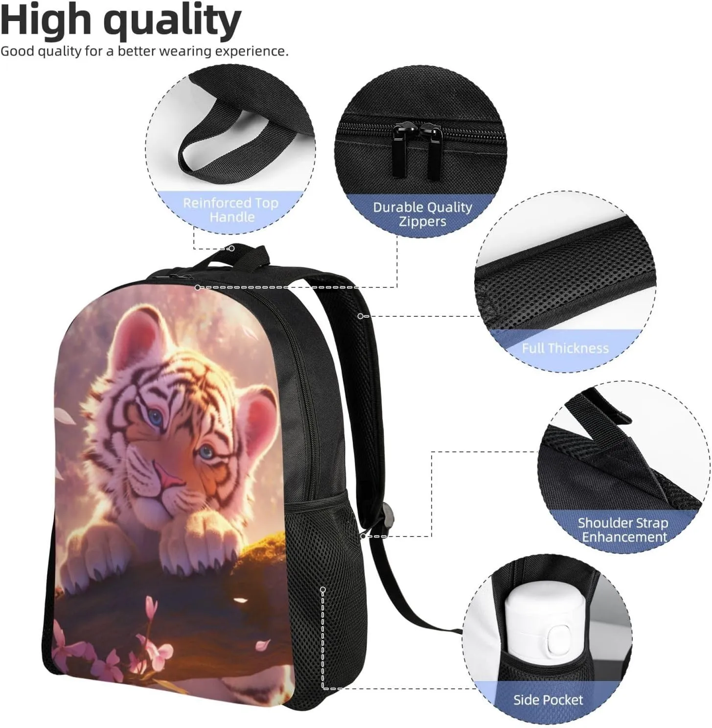Peach Blossom Tiger Backpack Waterproof Anti Theft Durable Light Laptop Bag Backpacks For Women Men Travel Gym Backpack
