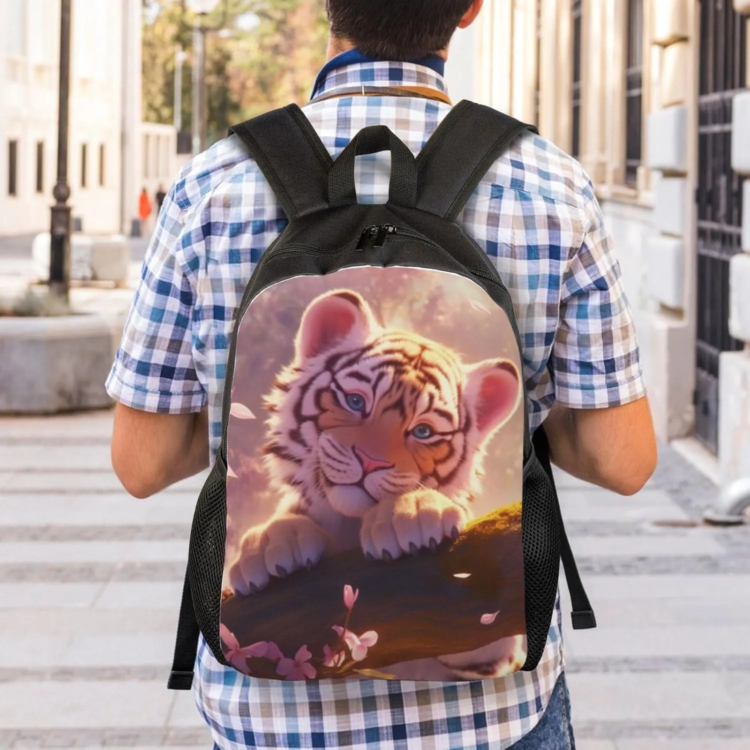 Peach Blossom Tiger Backpack Waterproof Anti Theft Durable Light Laptop Bag Backpacks For Women Men Travel Gym Backpack