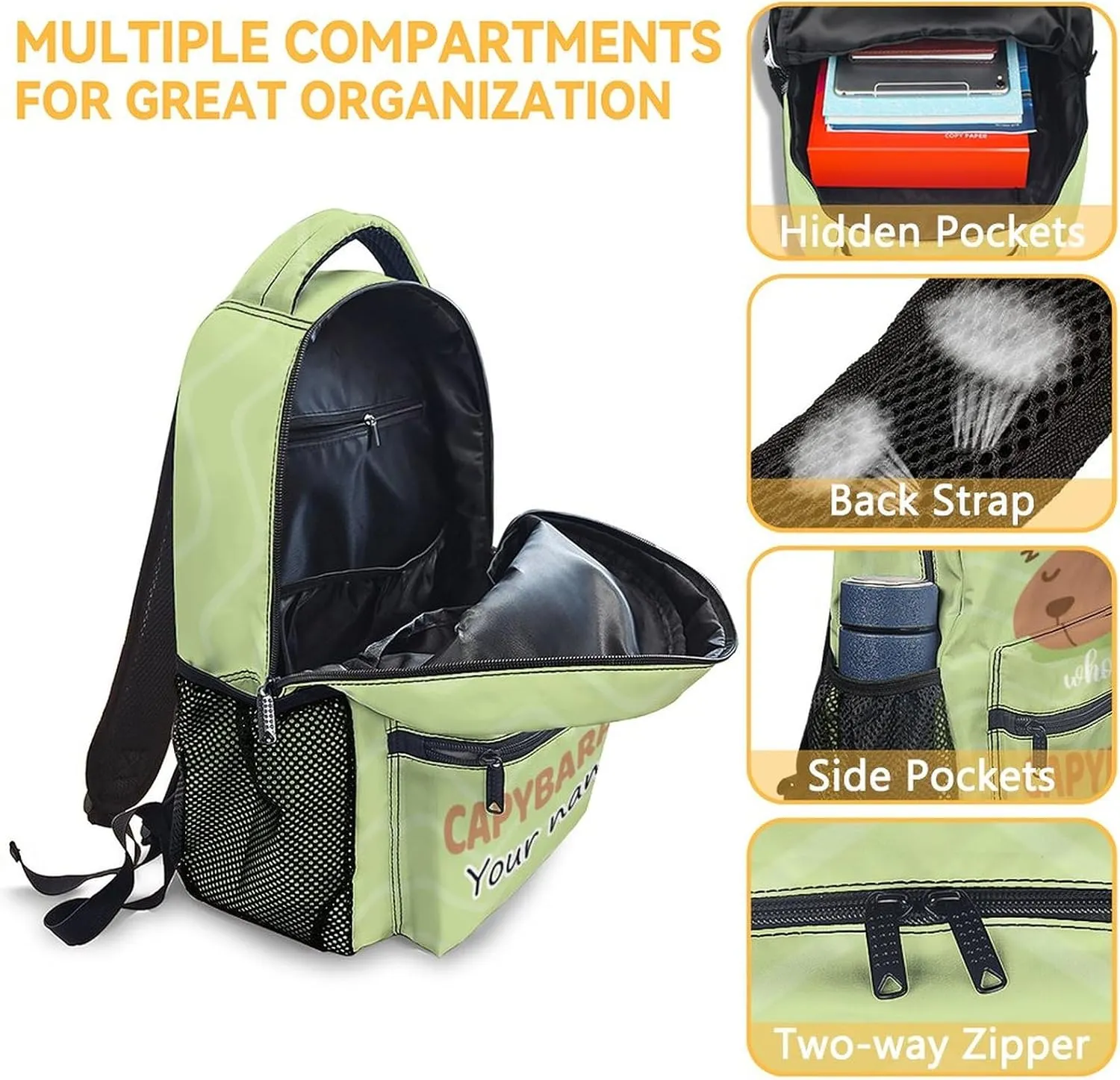 Personalized Backpacks for Girls - 16 Inch Cute Backpack for School - Green, Large Capacity, Durable, Lightweight Bookbag for Kids, Travel