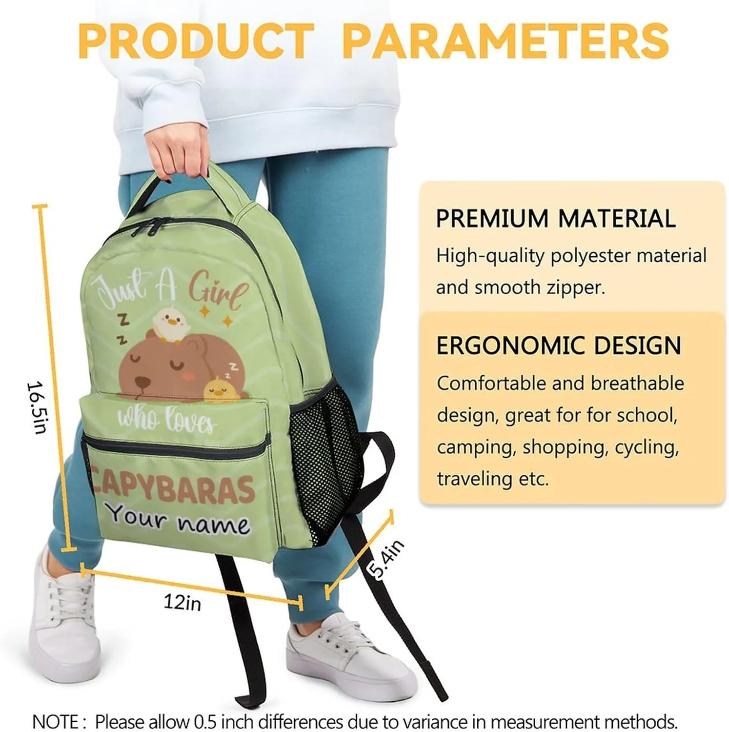 Personalized Backpacks for Girls - 16 Inch Cute Backpack for School - Green, Large Capacity, Durable, Lightweight Bookbag for Kids, Travel