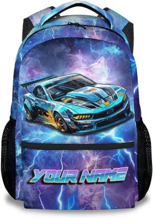 Personalized Boys Backpack with Name - 17 Inch Car Backpacks for Middle School, Highschool - Funny Lightweight Durable Car Bookbag