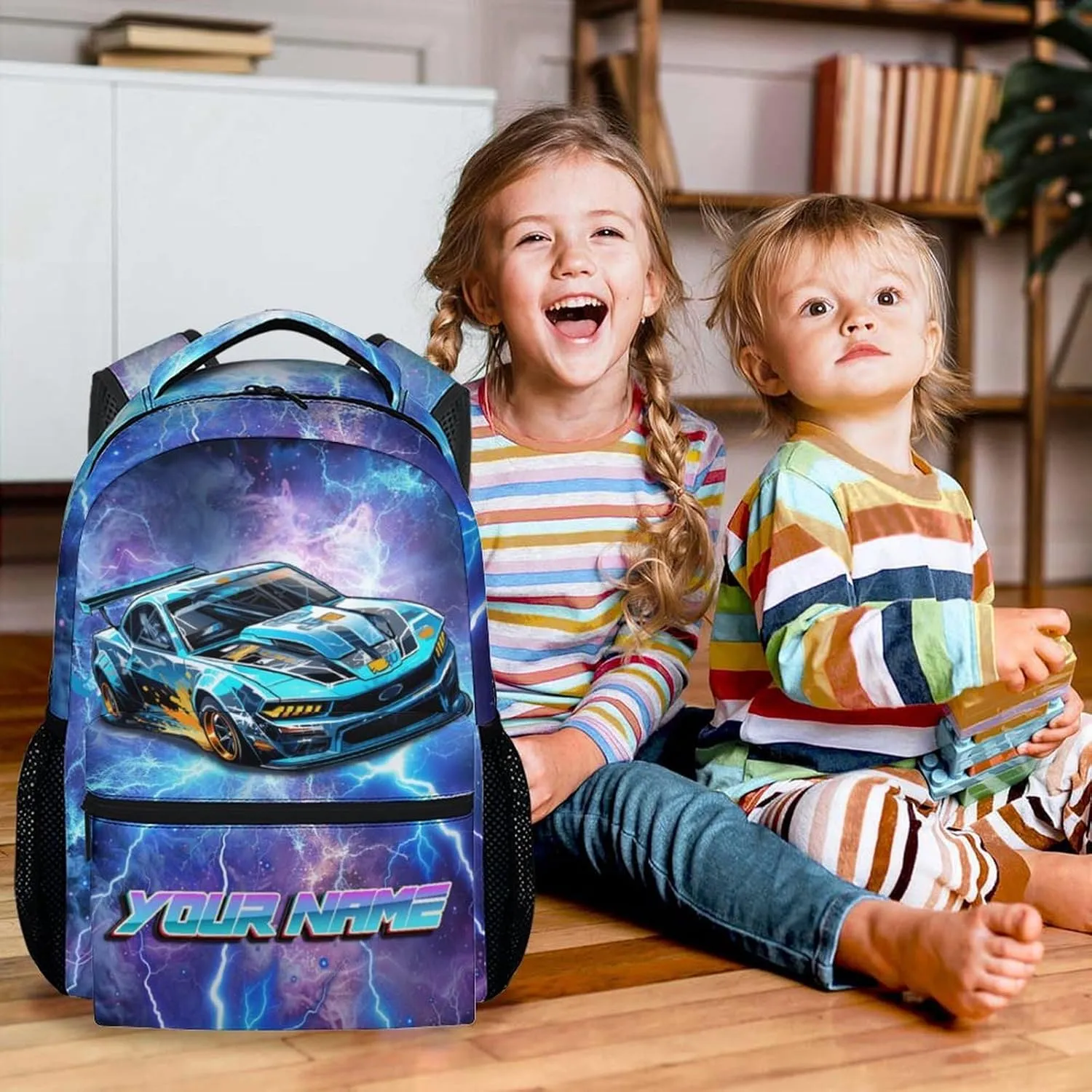 Personalized Boys Backpack with Name - 17 Inch Car Backpacks for Middle School, Highschool - Funny Lightweight Durable Car Bookbag