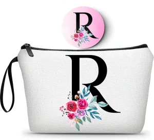 Personalized Makeup Bag for Teen Girls, Unique Birthday Gift for Women, Initial Cosmetic Bag With Mirror (R)