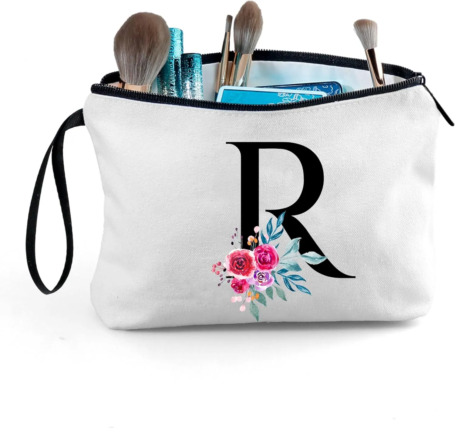 Personalized Makeup Bag for Teen Girls, Unique Birthday Gift for Women, Initial Cosmetic Bag With Mirror (R)