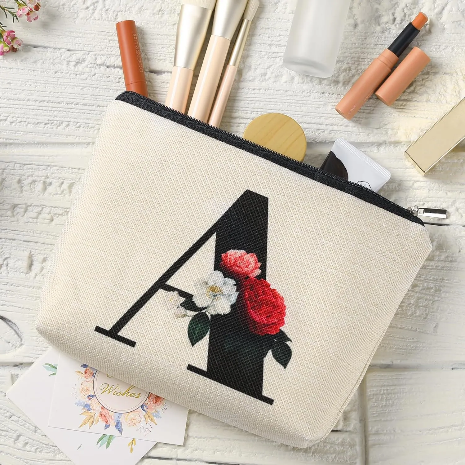 Personalized Monogram Makeup Bags for Women, Cute Initial Makeup Bag Letter A Make up Bag, Unique Gift for Birthday, Anniversary, Valentines Day, Mothers Day(A)