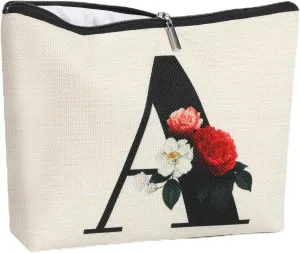 Personalized Monogram Makeup Bags for Women, Cute Initial Makeup Bag Letter A Make up Bag, Unique Gift for Birthday, Anniversary, Valentines Day, Mothers Day(A)