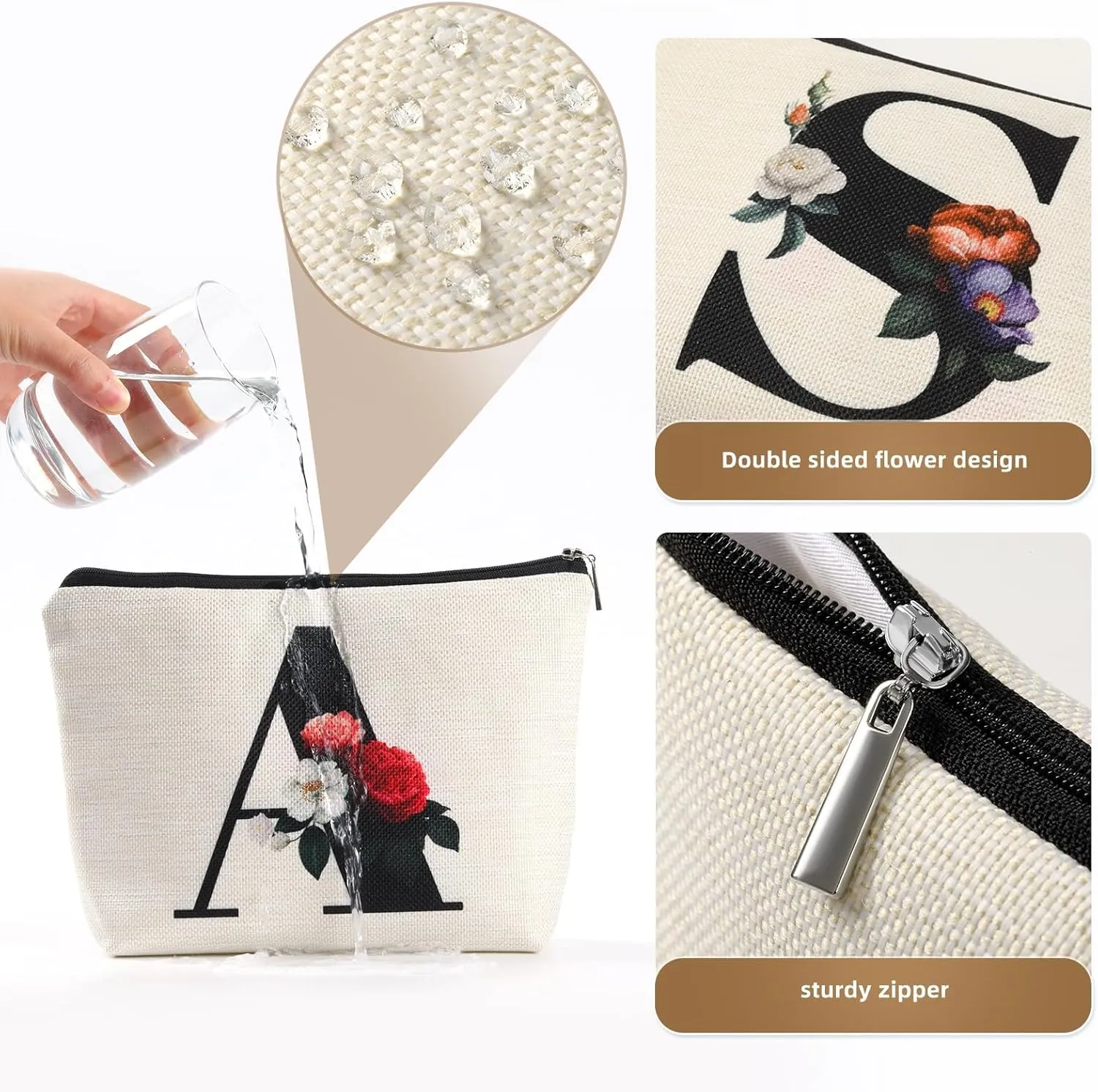 Personalized Monogram Makeup Bags for Women, Cute Initial Makeup Bag Letter A Make up Bag, Unique Gift for Birthday, Anniversary, Valentines Day, Mothers Day(A)