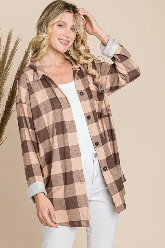 Plaid Button Down Shirt - Taupe