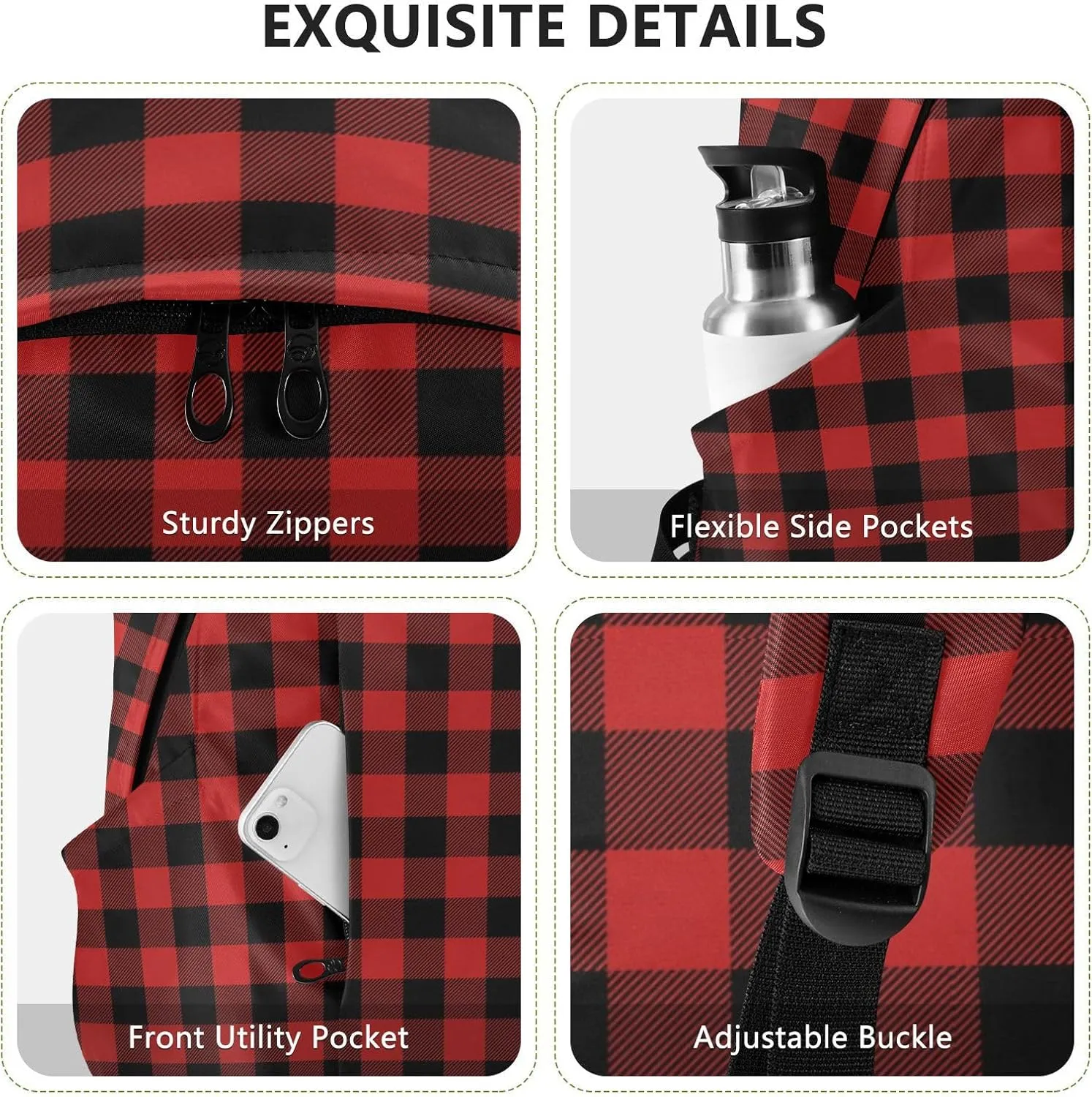 Plaid Dark Red Travel Laptop Backpack for Women Flight Approved Backpacks Durable Computer Backpack Nurse Bag for Travel Work Men Airplanes Business Nurse