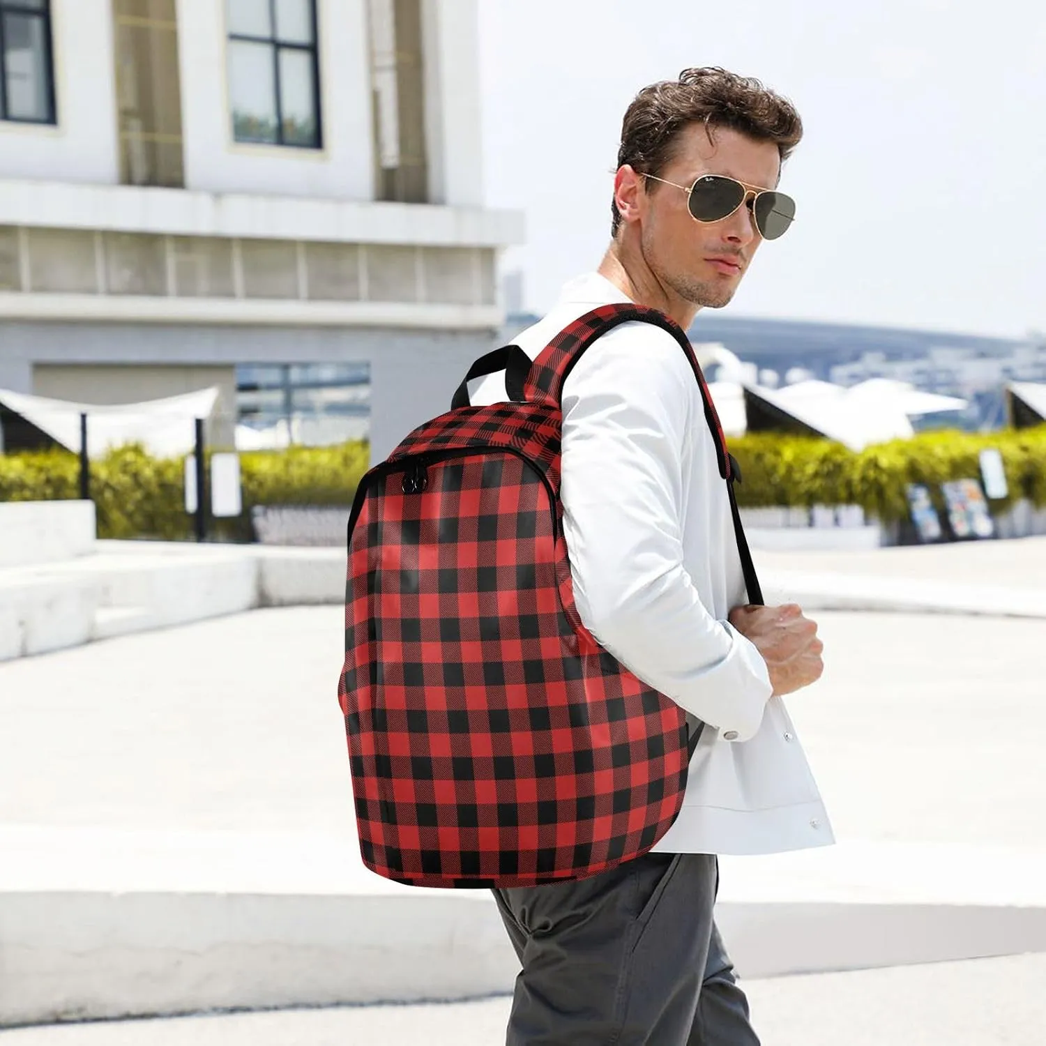 Plaid Dark Red Travel Laptop Backpack for Women Flight Approved Backpacks Durable Computer Backpack Nurse Bag for Travel Work Men Airplanes Business Nurse