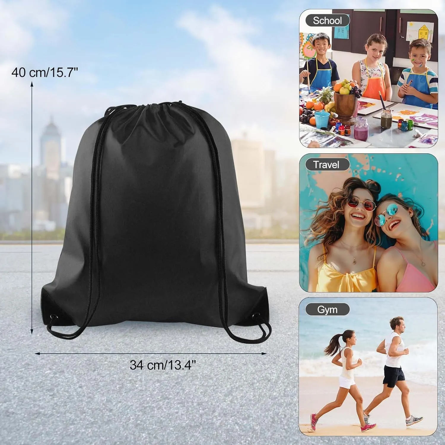 PLULON 2Pcs Drawstring Bags Bulk Black Drawstring Backpack String Backpack Cinch Sack Sport Gym Backpack Bags for Yoga Traveling Outdoor Sports
