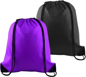 PLULON 2Pcs Drawstring Bags Bulk Drawstring Backpack Black Purple String Backpack Cinch Sack Sport Gym Backpack Bags for Yoga Traveling Outdoor Sports