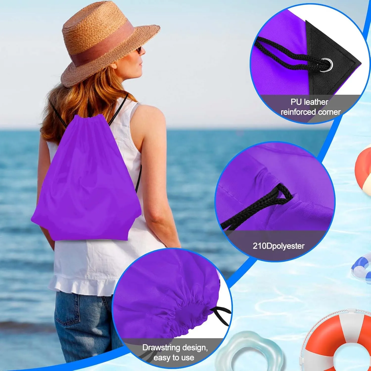 PLULON 2Pcs Drawstring Bags Bulk Drawstring Backpack Black Purple String Backpack Cinch Sack Sport Gym Backpack Bags for Yoga Traveling Outdoor Sports