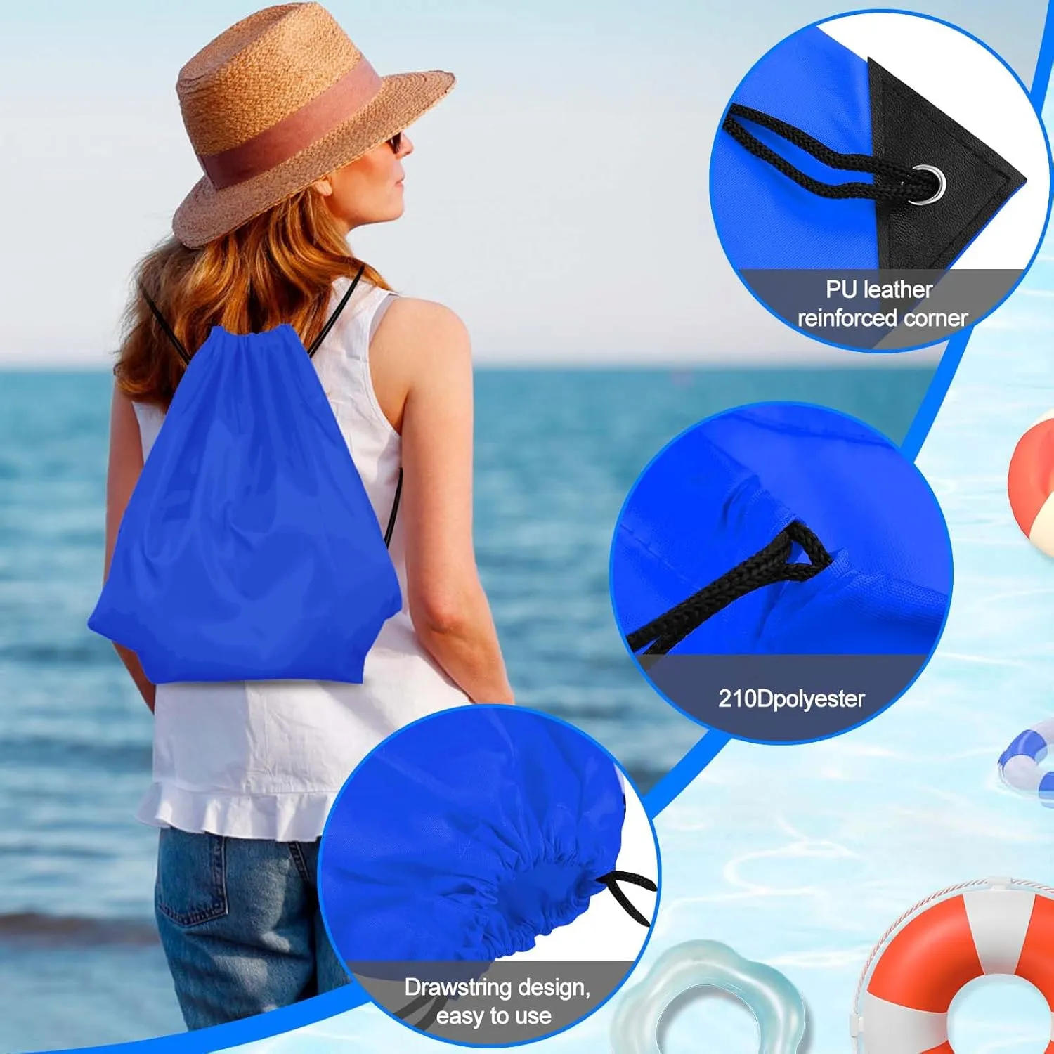 PLULON 2Pcs Drawstring Bags Bulk Drawstring Backpack Blue Black String Backpack Cinch Sack Sport Gym Backpack Bags for Yoga Traveling Outdoor Sports