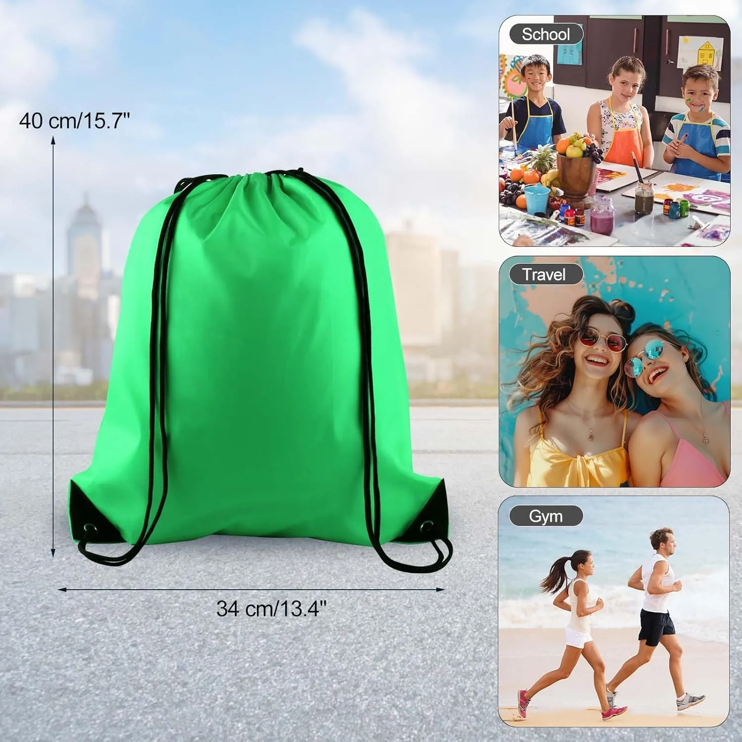 PLULON 2Pcs Drawstring Bags Bulk Drawstring Backpack Green Black String Backpack Cinch Sack Sport Gym Backpack Bags for Yoga Traveling Outdoor Sports