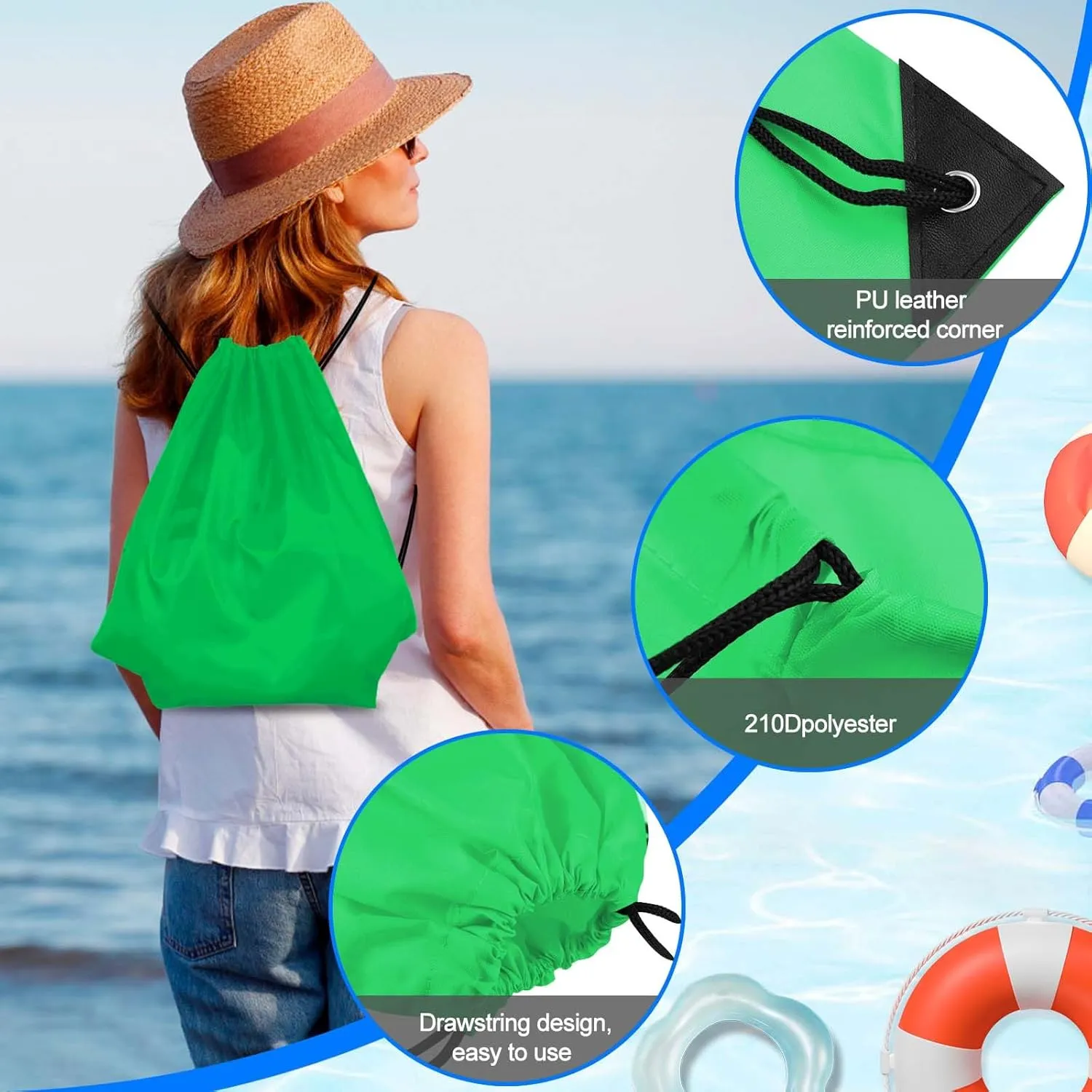 PLULON 2Pcs Drawstring Bags Bulk Drawstring Backpack Green Black String Backpack Cinch Sack Sport Gym Backpack Bags for Yoga Traveling Outdoor Sports