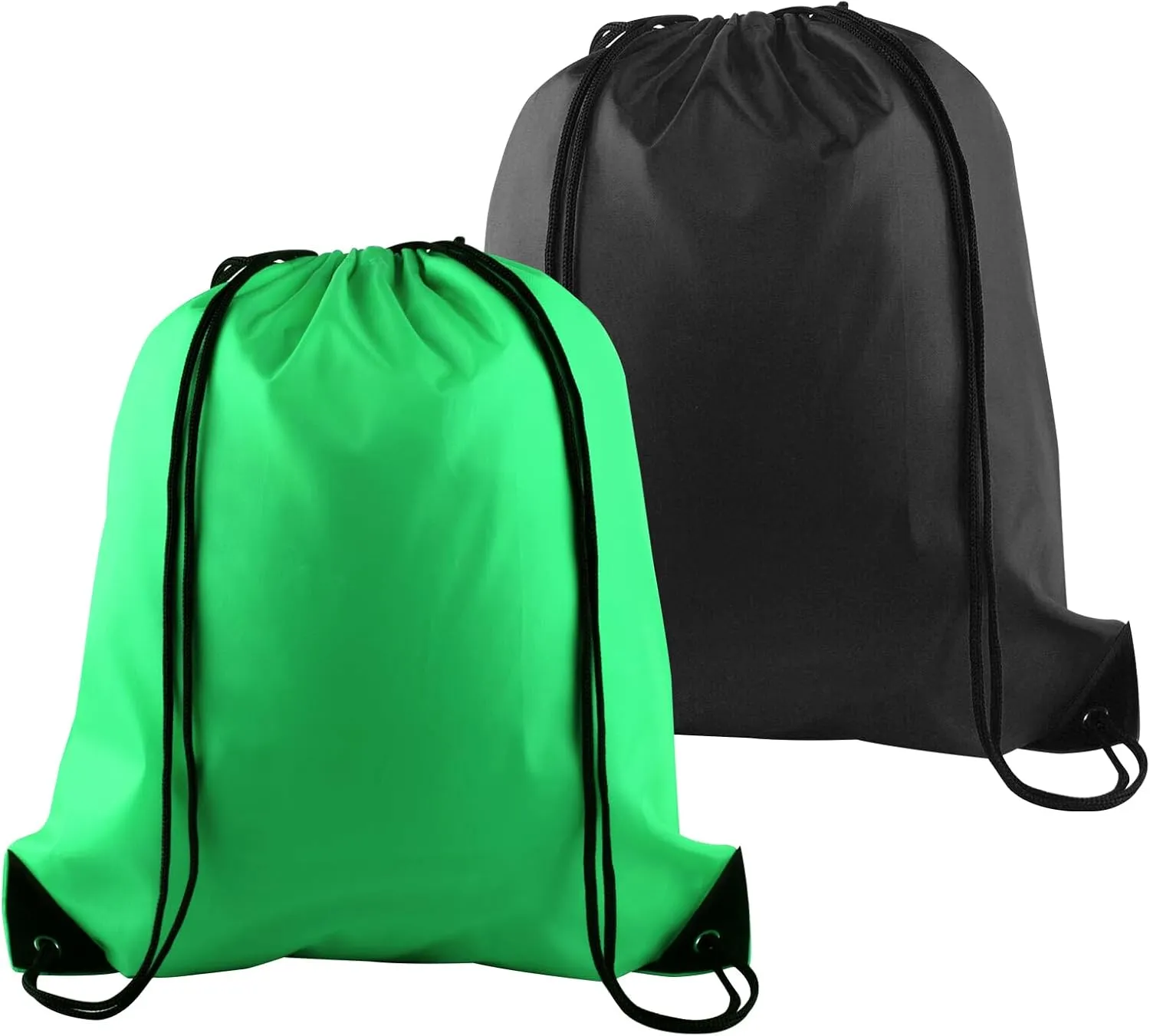 PLULON 2Pcs Drawstring Bags Bulk Drawstring Backpack Green Black String Backpack Cinch Sack Sport Gym Backpack Bags for Yoga Traveling Outdoor Sports