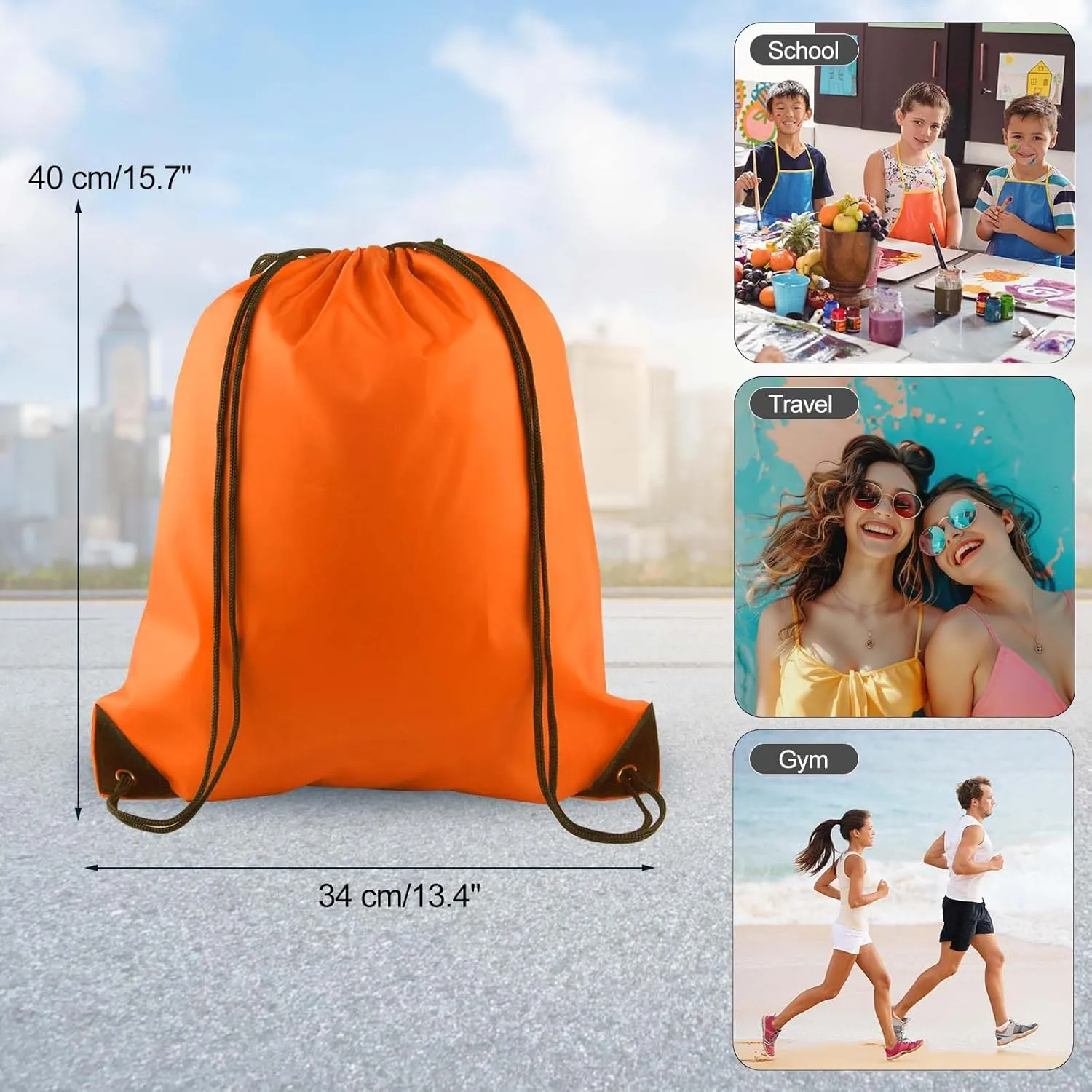 PLULON 2Pcs Drawstring Bags Bulk Drawstring Backpack Orange Black String Backpack Cinch Sack Sport Gym Backpack Bags for Yoga Traveling Outdoor Sports